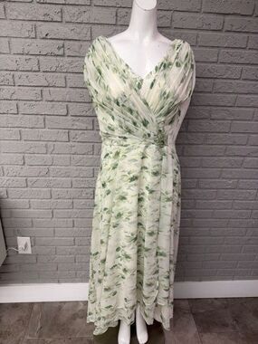 HY Women’s Pleated Floral Print Embellished Cap Sleeve Maxi Dress Size 12